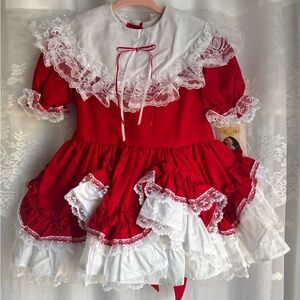 Red and White Dance Costume with Lace and Ruffles